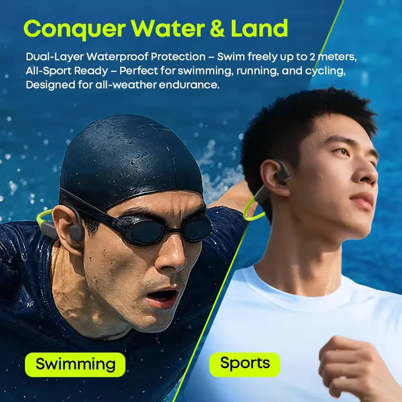 LANGSDOM BE23 Bone Conduction Earphones Waterproof Open Ear Bluetooth-compatible Earphones Built-in 32GB Storage - Black