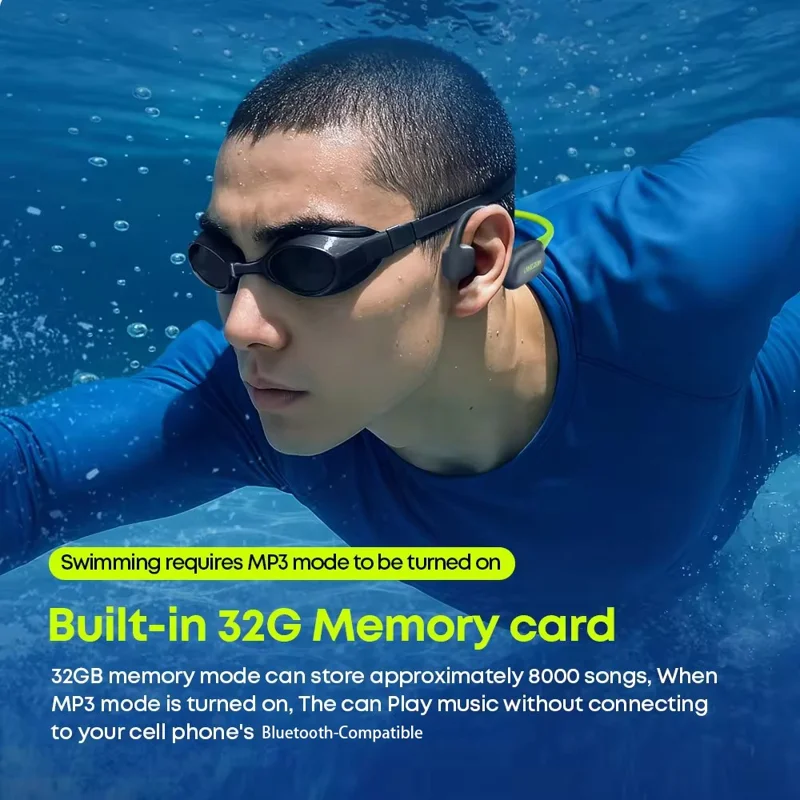 LANGSDOM BE23 Bone Conduction Earphones Waterproof Open Ear Bluetooth-compatible Earphones Built-in 32GB Storage - Black