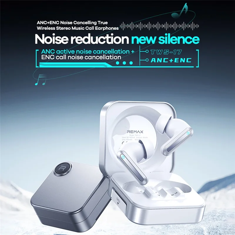 REMAX TWS-17 Wireless Earbuds ANC ENC Noise Cancelling True Wireless Stereo Earphones for Music / Calls - Black