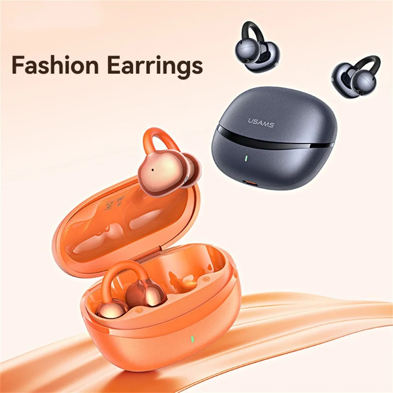 USAMS Echo R03 Clip-On Earbuds 11mm Driver Bluetooth-compatible 6.0 Wireless Earbuds - Orange