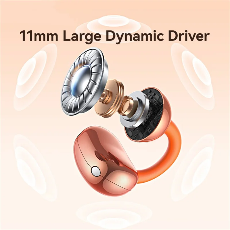 USAMS Echo R03 Clip-On Earbuds 11mm Driver Bluetooth-compatible 6.0 Wireless Earbuds - Orange