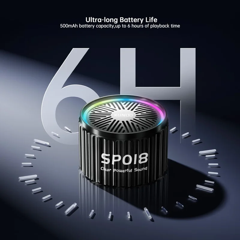 XUNDD SP018 Mini Coluna Sem Fios Bluetooth V5.4 TWS Soundbox com Suporte para Cartão TF - Preto