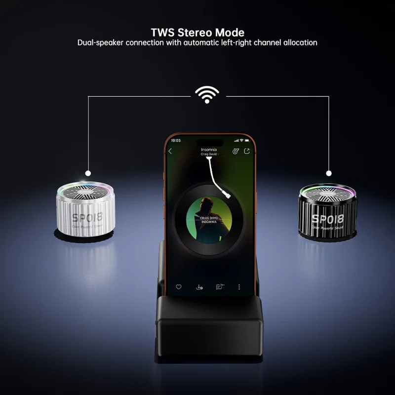 XUNDD SP018 Mini Coluna Sem Fios Bluetooth V5.4 TWS Soundbox com Suporte para Cartão TF - Preto