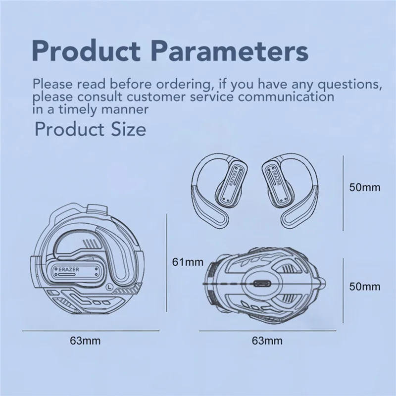 For LENOVO ERAZER X8 OWS Bluetooth-compatible Earbuds HiFi Sound Touch Control Open Ear Sports Earbuds - Black