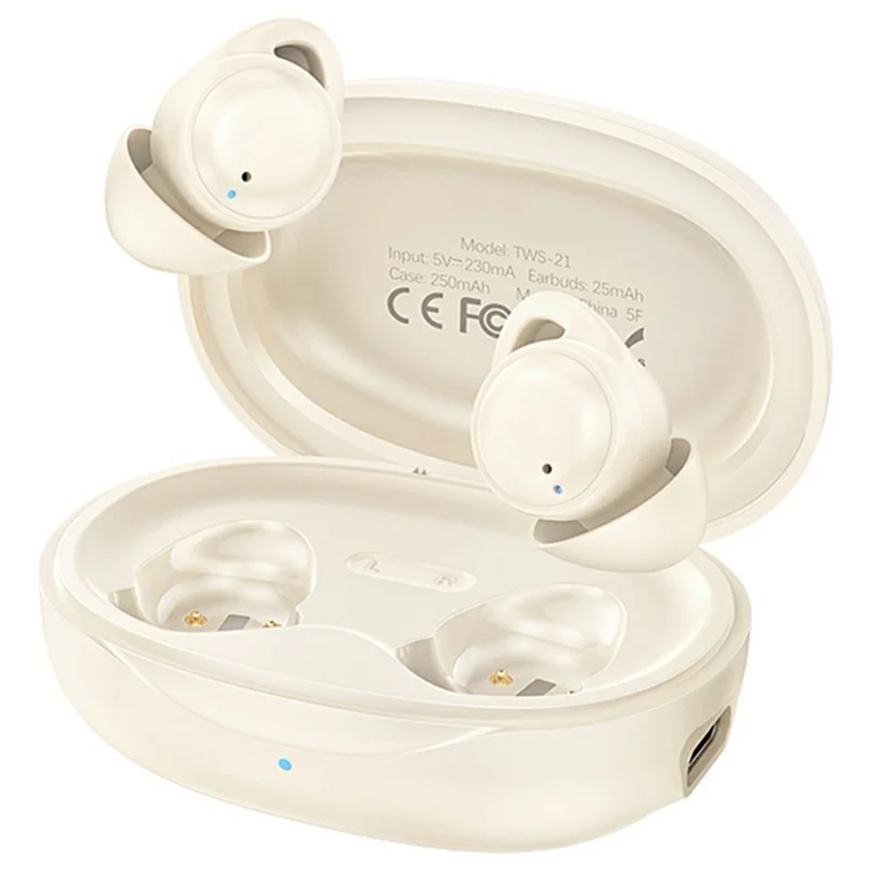 REMAX TWS-21 Sleep Mini Wireless Earbuds Bluetooth-Compatible Stereo Earphones with Microphone - Beige