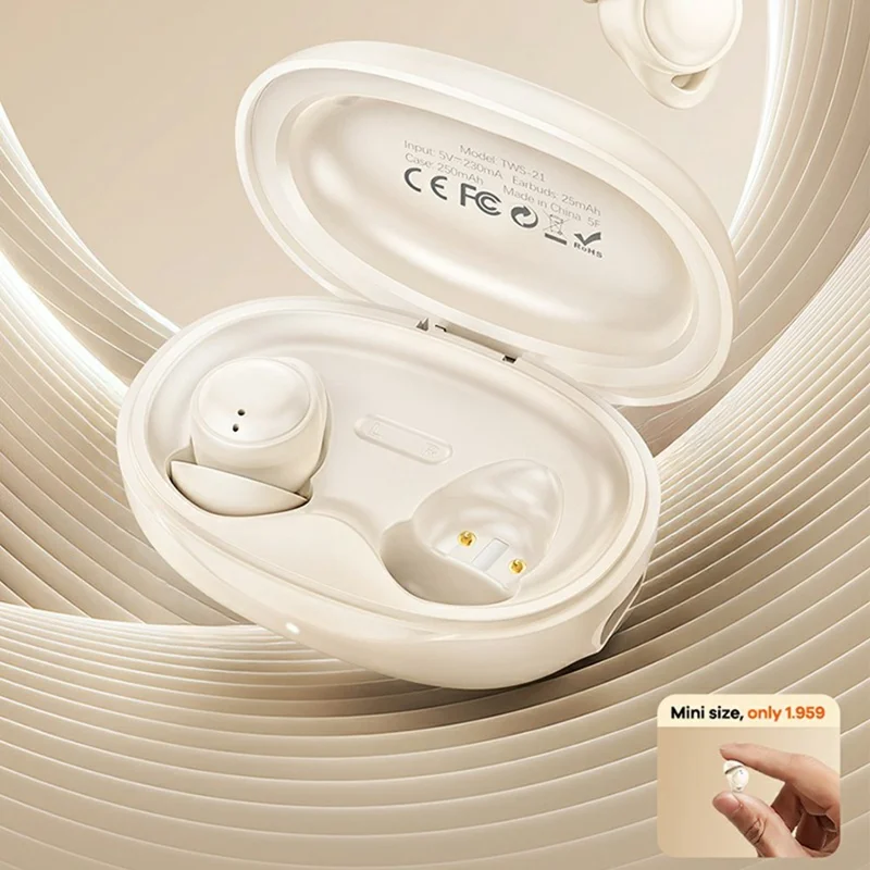 REMAX TWS-21 Sleep Mini Wireless Earbuds Bluetooth-Compatible Stereo Earphones with Microphone - Beige