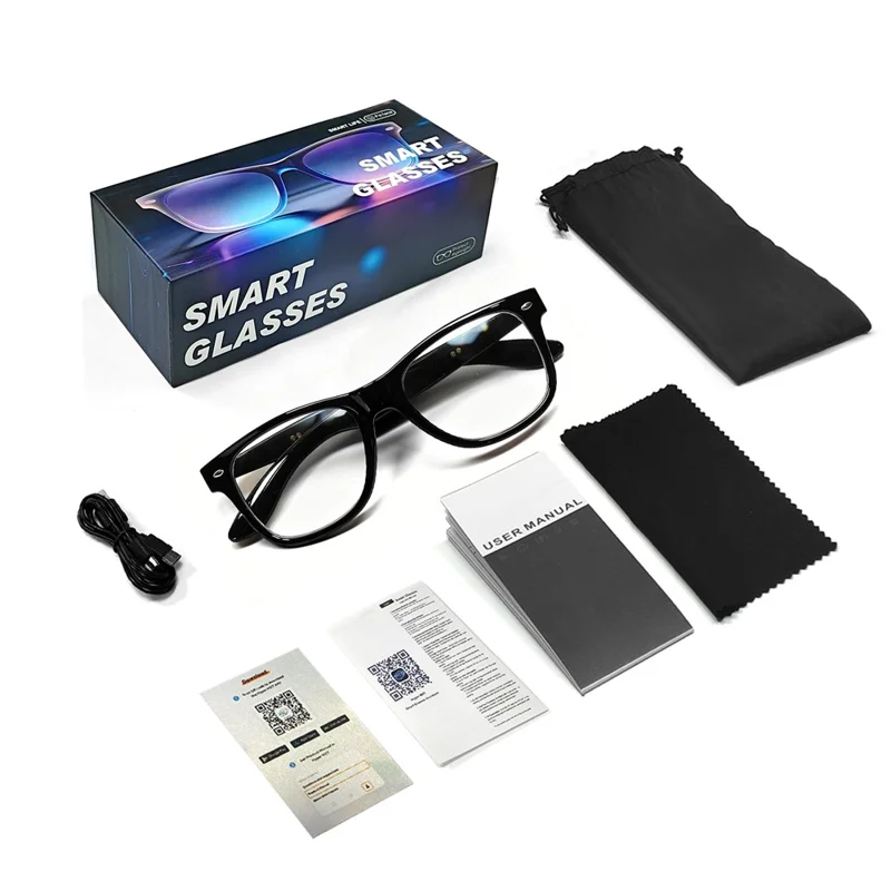 Óculos F60 com Controlo por Toque, Tradução AI, Bluetooth, Música e Chamadas Mãos Livres - Armação Preta / Lentes Anti-luz Azul