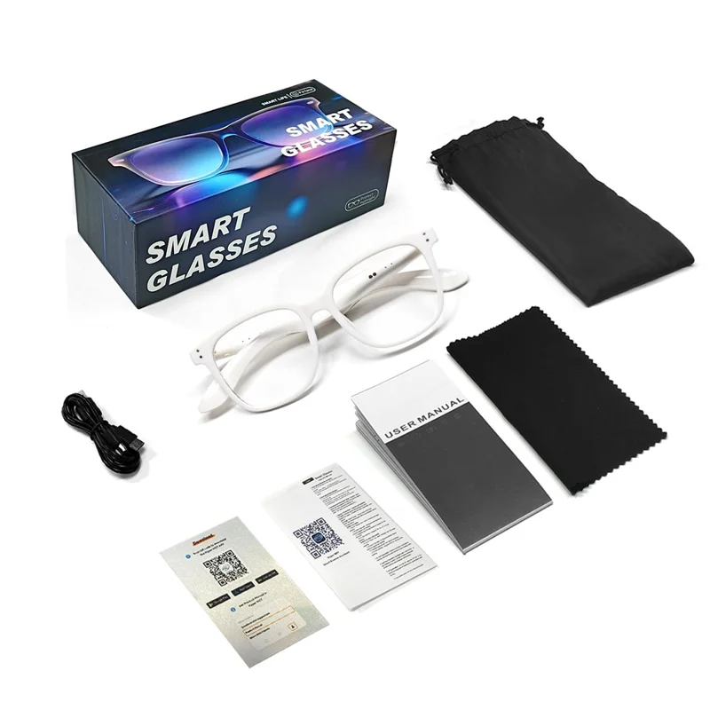 F66 AI Translation Bluetooth-compatible Glasses Touch Control Smart Eyewear for Music and Calls - White Frame / Anti Blue Light Lens