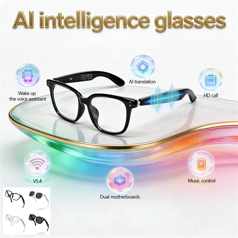 F66 AI Translation Bluetooth-compatible Glasses Touch Control Smart Eyewear for Music and Calls - White Frame / Anti Blue Light Lens