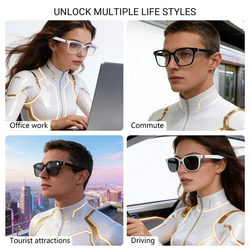 F66 AI Translation Bluetooth-compatible Glasses Touch Control Smart Eyewear for Music and Calls - White Frame / Anti Blue Light Lens