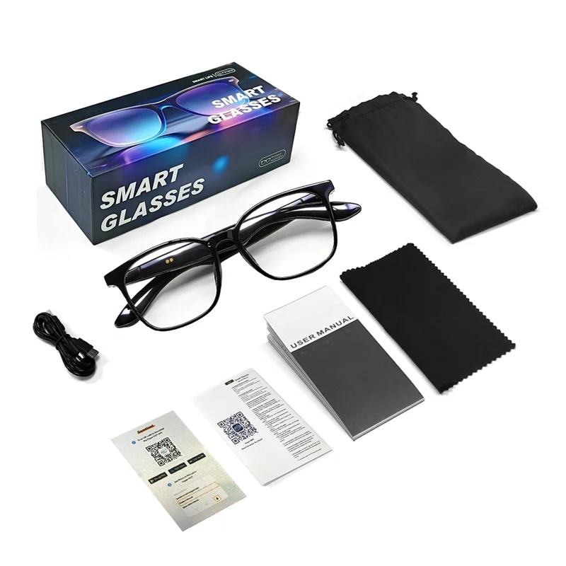 F62 AI Translation Smart Glasses Bluetooth-compatible Earphones Music Calling Intelligent Eyewear - Black Frame / Anti Blue Light Lens