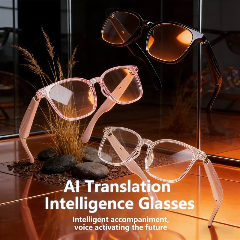 F62 AI Translation Smart Glasses Bluetooth-compatible Earphones Music Calling Intelligent Eyewear - Black Frame / Anti Blue Light Lens
