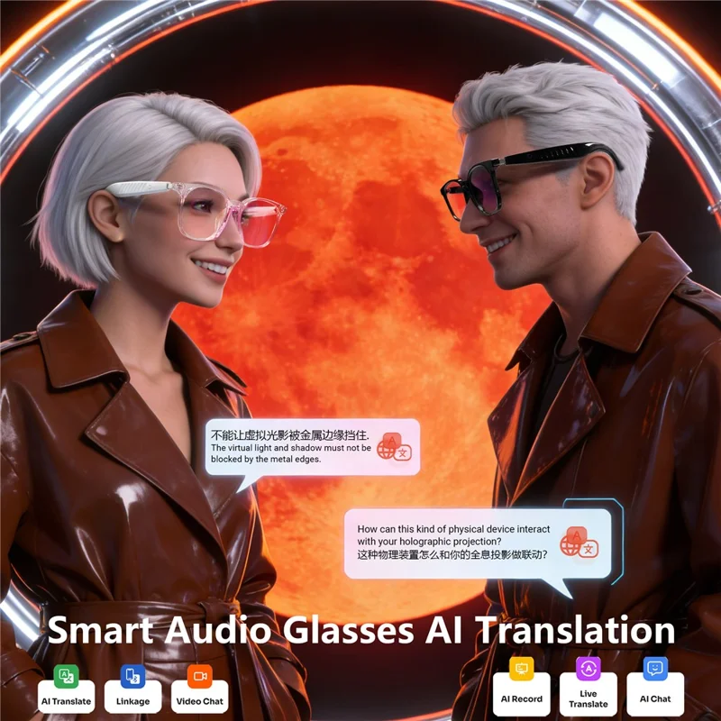 F62 AI Translation Smart Glasses Bluetooth-compatible Earphones Music Calling Intelligent Eyewear - Black Frame / Anti Blue Light Lens