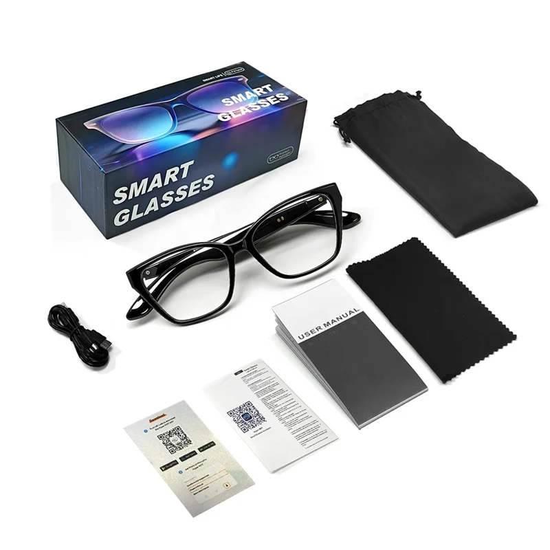 F67 AI Smart Audio Glasses Hands Free Calling Bluetooth-compatible Earphones Intelligent Translation Eyewear - Black Frame / Anti Blue Light Lens