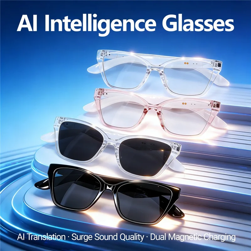 F67 AI Smart Audio Glasses Hands Free Calling Bluetooth-compatible Earphones Intelligent Translation Eyewear - Black Frame / Anti Blue Light Lens