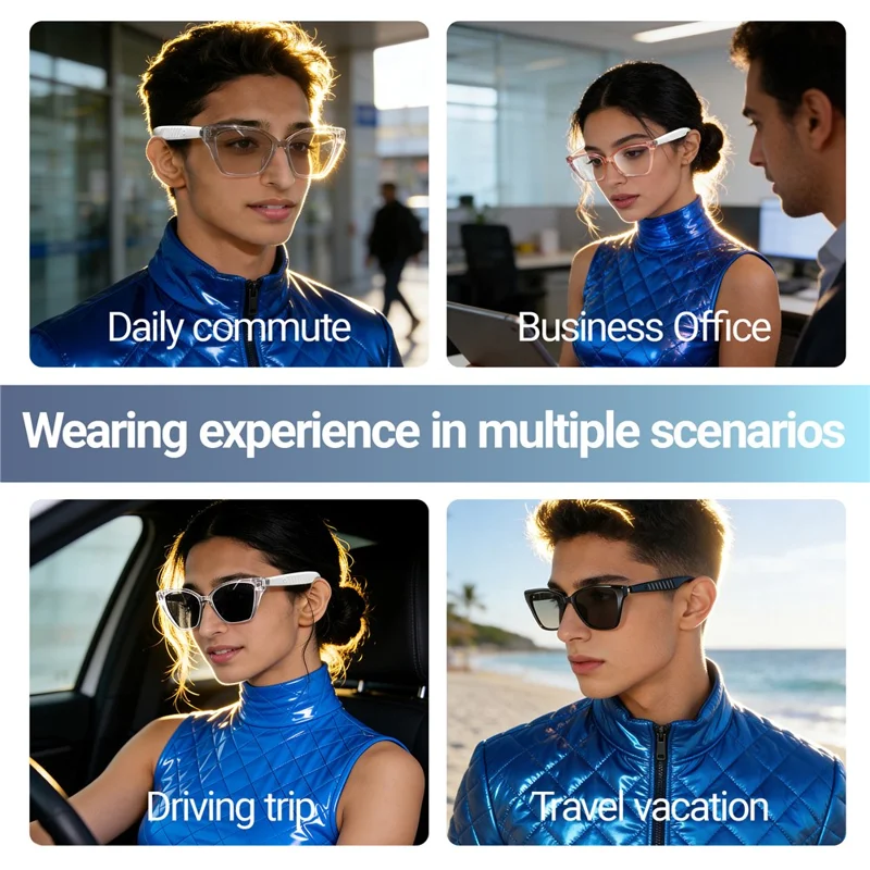 F67 AI Smart Audio Glasses Hands Free Calling Bluetooth-compatible Earphones Intelligent Translation Eyewear - Black Frame / Anti Blue Light Lens