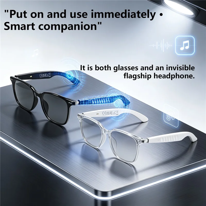 F71 AI Translation Smart Glasses Bluetooth-compatible Calling Music Earphones Intelligent Eyewear - Black Frame / Anti Blue Light Lens