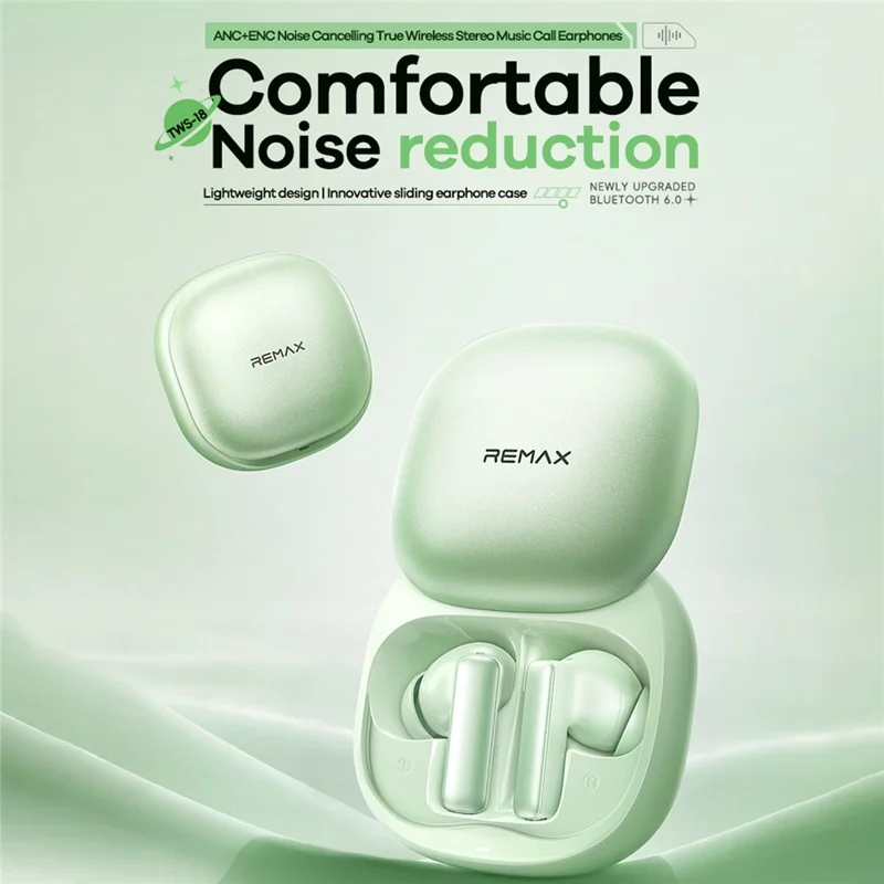 Auriculares Estéreo Inalámbricos REMAX TWS-18, ANC ENC, Cancelación de Ruido, Música y Llamadas - Verde