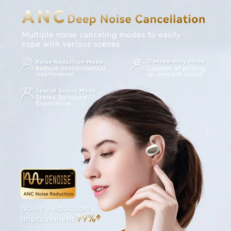 F20 Open Ear Hook OWS Earphones Wireless Sports ANC Noise Cancelling Bluetooth-Compatible Headphones - Purple