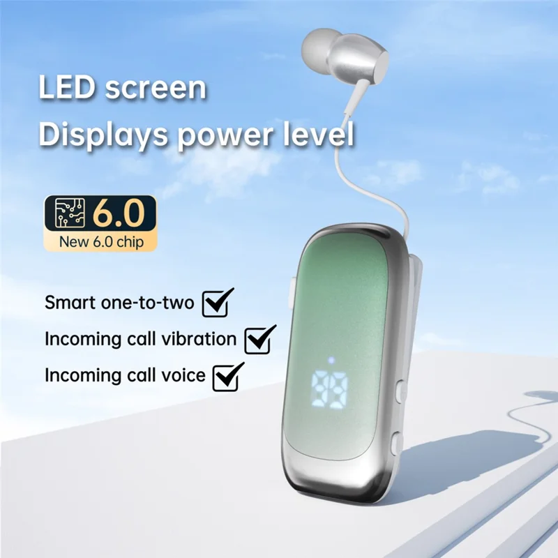 K88Pro Auriculares Inalámbricos con Clip, Pantalla Digital, Bluetooth 6.0, Auricular para Solapa de Negocios - Verde Degradado