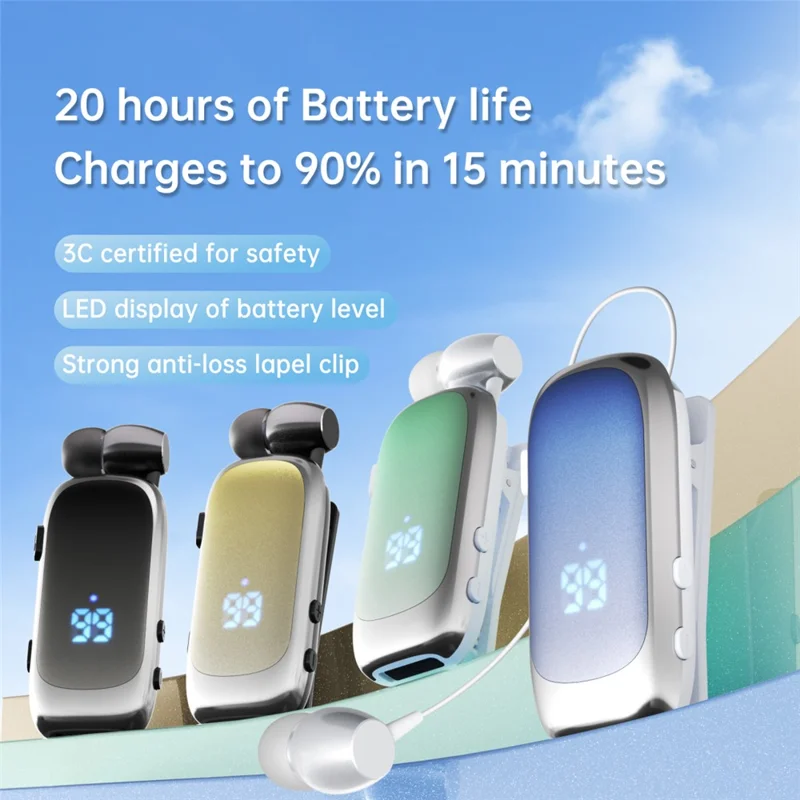 K88Pro Auriculares Inalámbricos con Clip, Pantalla Digital, Bluetooth 6.0, Auricular para Solapa de Negocios - Verde Degradado