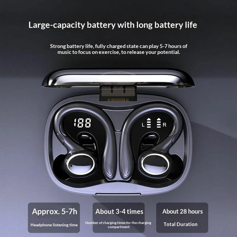 i25 Sports Bluetooth-compatible Earbuds TWS Ear Hook Noise Reduction Touch Control Wireless Earbuds - Black