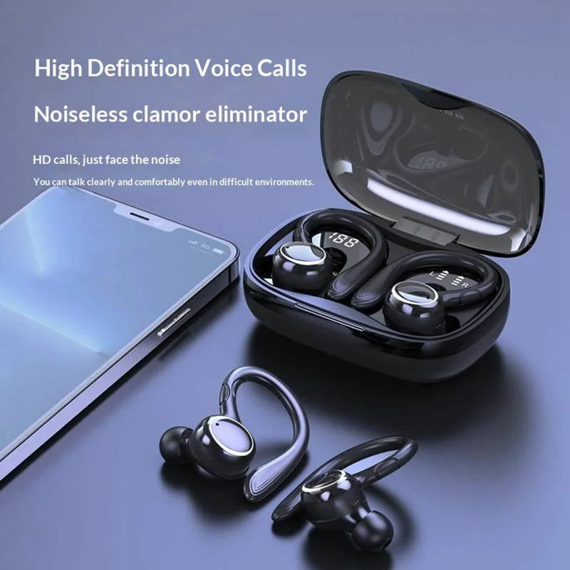 i25 Sports Bluetooth-compatible Earbuds TWS Ear Hook Noise Reduction Touch Control Wireless Earbuds - Black