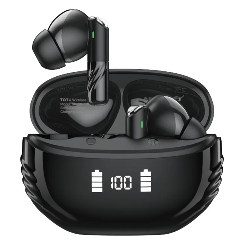 TOTU BE-20-TWS Drahtlose Ohrhörer Bluetooth-Compatible In-Ear-TWS-Ohrhörer mit LED-Digitalanzeige – Schwarz
