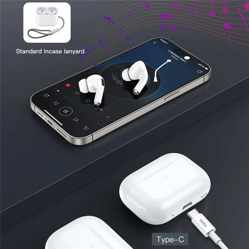 TOTU BE-5-TWS-C Écouteurs TWS Bluetooth Compatible Réduction de Bruit Écouteurs Sans Fil, Port Type-C - Blanc