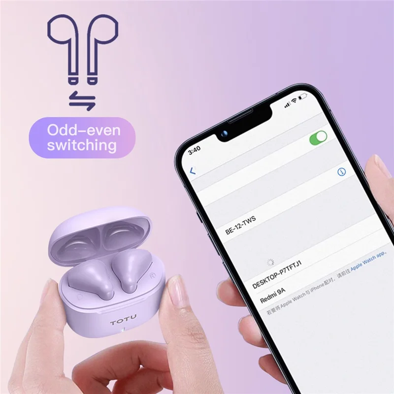 TOTU BE-12-TWS Écouteurs sans fil Bluetooth 5.3 à faible latence - Violet