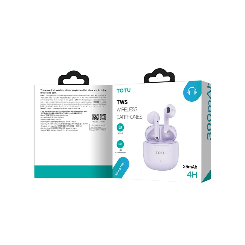 TOTU BE-12-TWS Écouteurs sans fil Bluetooth 5.3 à faible latence - Violet