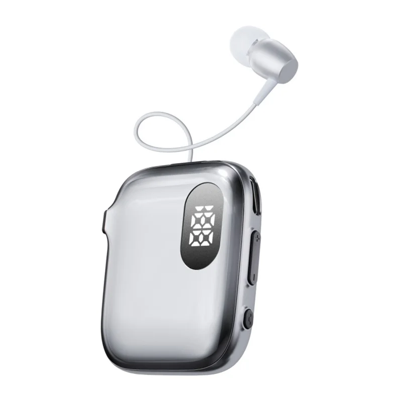 K91 Lapel Clip Bluetooth-compatible Earphone Dual Mic ENC Noise Cancelling Wireless Single Ear Earbud with Power Display - Silver