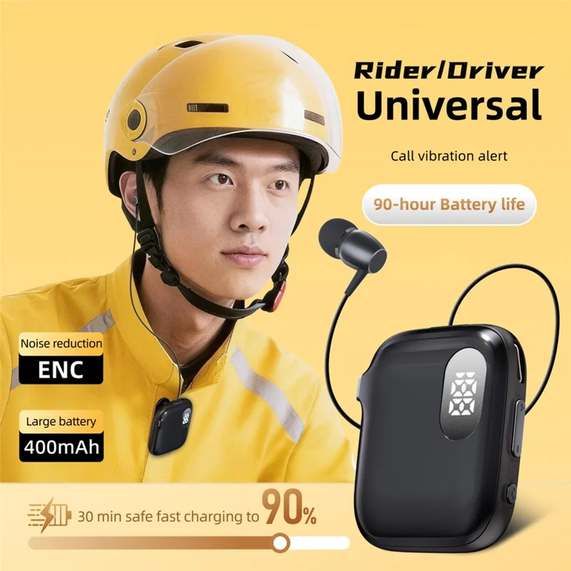 K91 Lapel Clip Bluetooth-compatible Earphone Dual Mic ENC Noise Cancelling Wireless Single Ear Earbud with Power Display - Silver