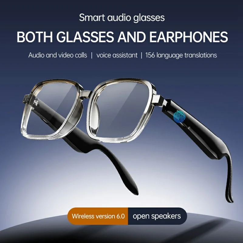 Smart AI Glasses Bluetooth-compatible 6.0 Audio Open Ear 156 Languages Real-time Translation Touch Control Eyeglasses for Driving Cycling