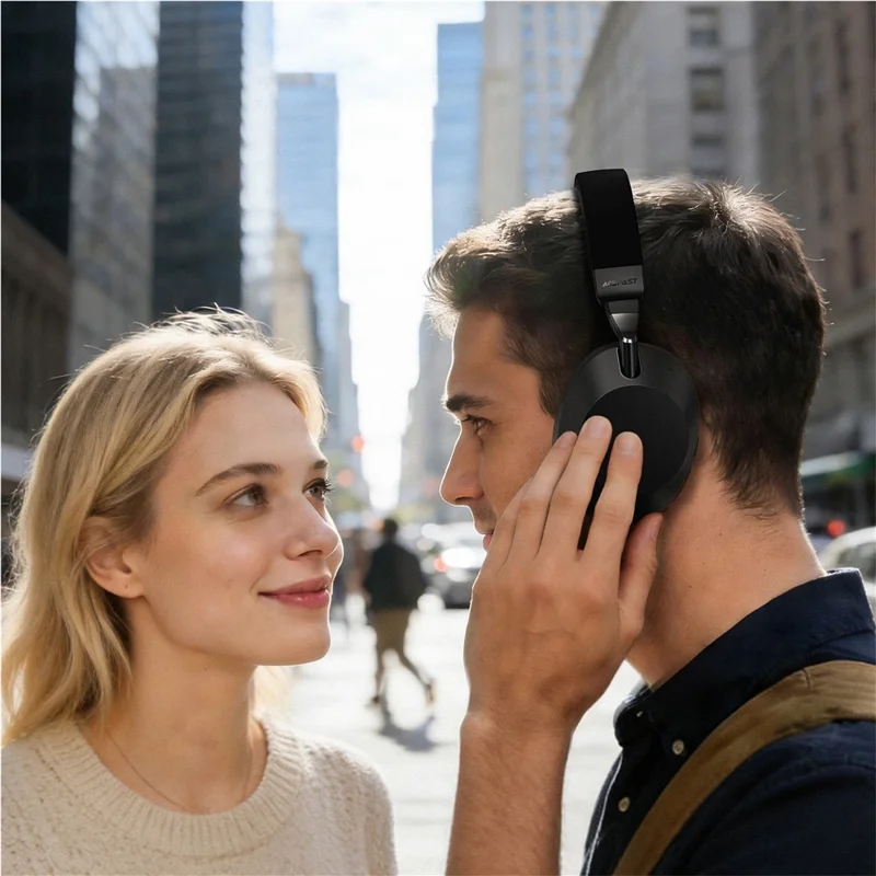 ACEFAST H14 Casque sans fil avec suppression active du bruit hybride, casque Bluetooth 6.0 pour jeux et musique - Noir