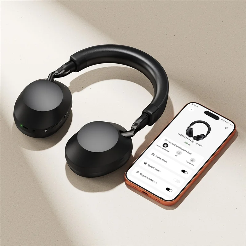 ACEFAST H14 Casque sans fil avec suppression active du bruit hybride, casque Bluetooth 6.0 pour jeux et musique - Noir