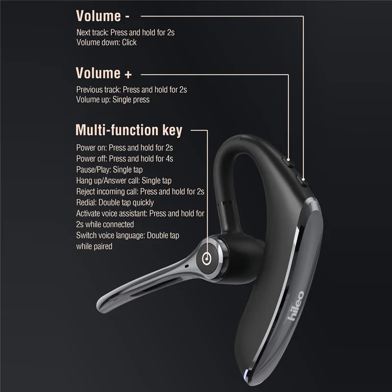 HILEO Hi11 Business Bluetooth-compatible Earphone Dual Microphones Noise Cancelling Hands-free Wireless Headset 