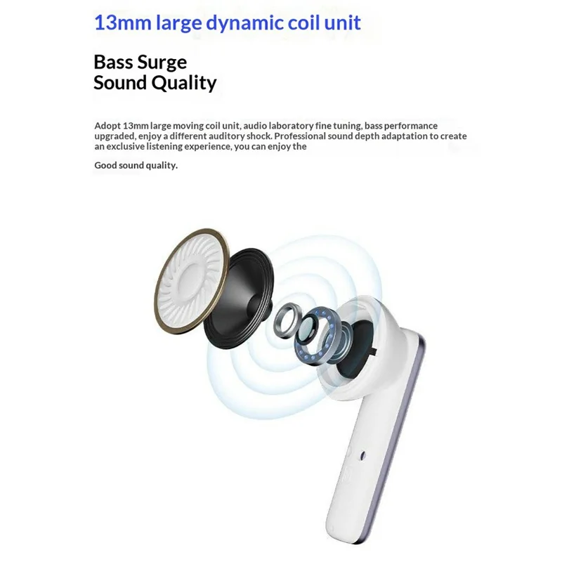 ERAZER EK02 Wireless Semi-In-Ear Bluetooth-compatible Earbuds Touch Control Earphone for Gaming Music (Invested By Lenovo) - White