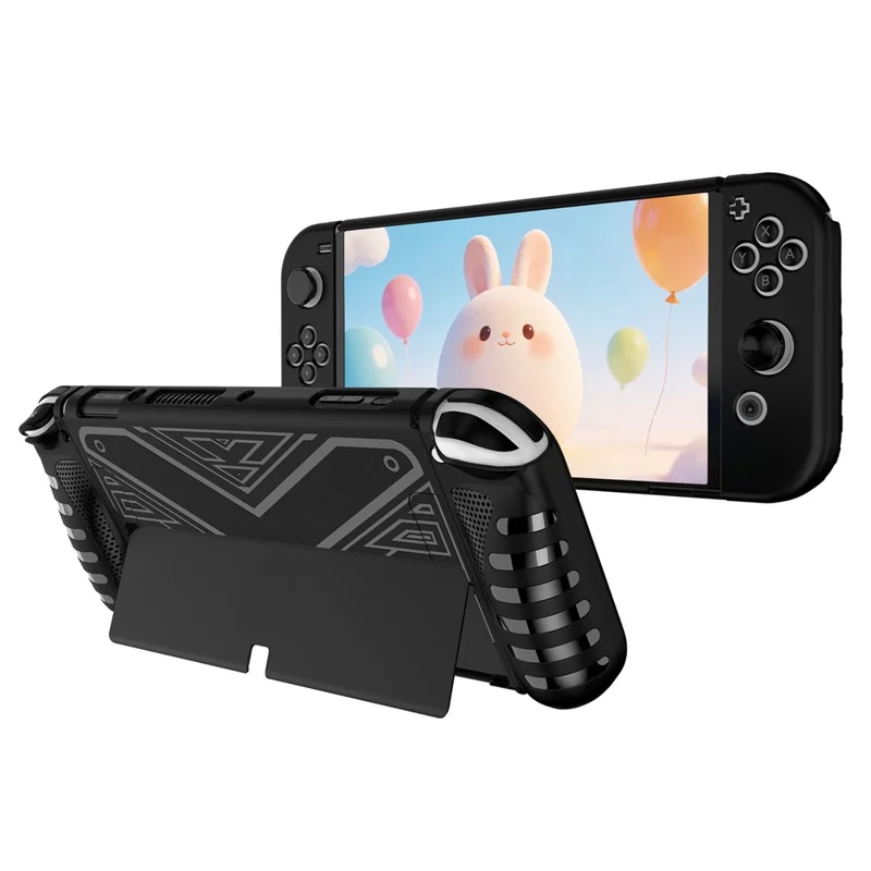 Protective Case for Nintendo Switch OLED TPU + PC Split Design Protective Cover with Compatible Shockproof Kickstand - Black