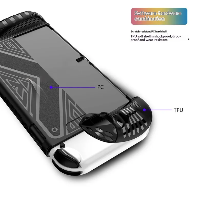 Protective Case for Nintendo Switch OLED TPU + PC Split Design Protective Cover with Compatible Shockproof Kickstand - Black