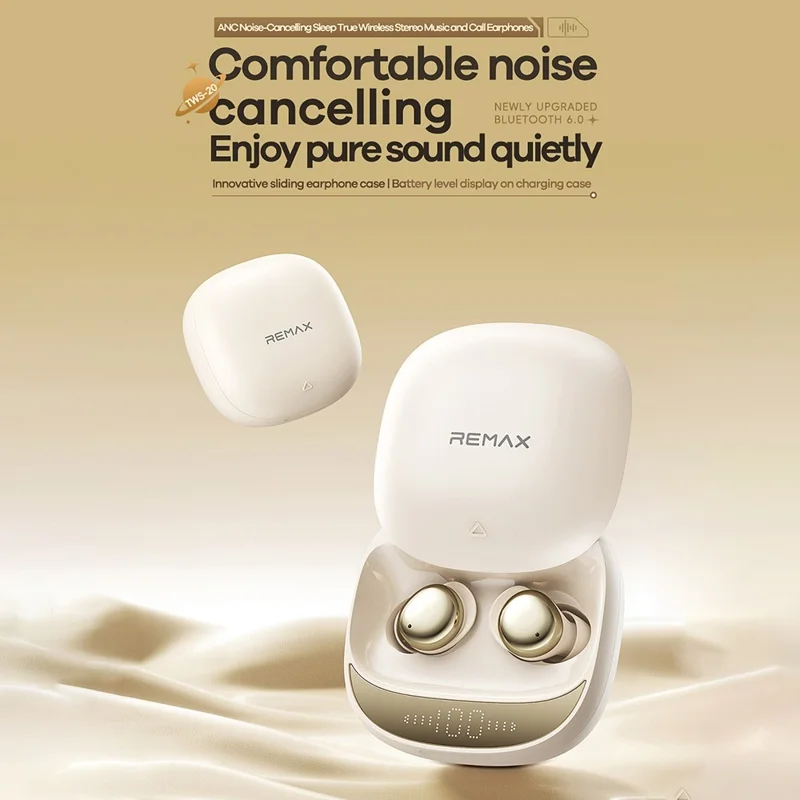 REMAX TWS-20 ANC Noise Cancellation Sleep Bluetooth-compatible Earbuds True Wireless Stereo Music Earbuds - Beige