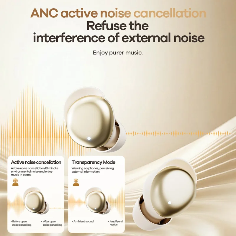 REMAX TWS-20 ANC Noise Cancellation Sleep Bluetooth-compatible Earbuds True Wireless Stereo Music Earbuds - Beige