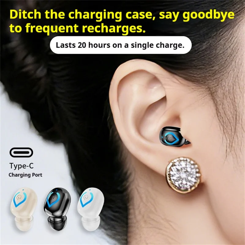 Invisible Single Ear Bluetooth-compatible 6.1 Earbud 20H Wireless Mini Sports Business In-ear Headphone - Black