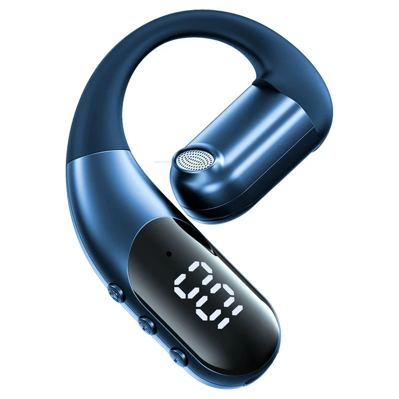 Auricolare Bluetooth 6.0 con Gancio per l'Orecchio, Auricolare Aperto Girevole di 180° con Display LED, per Sport e Corsa - Blu