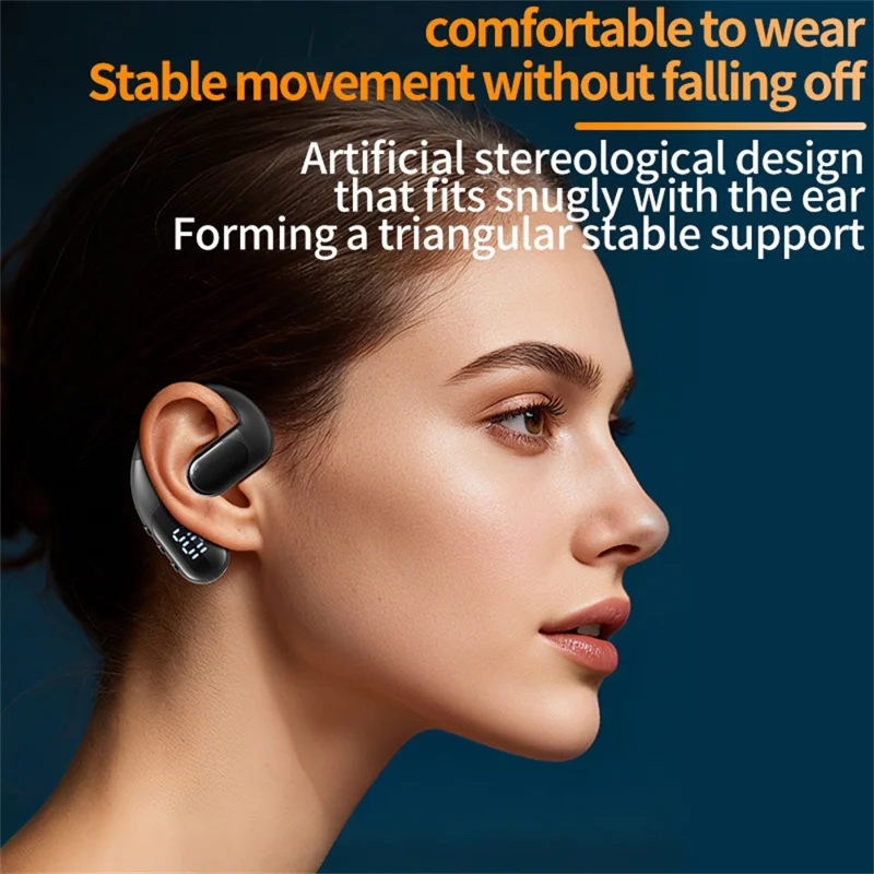 Auricolare Bluetooth 6.0 con Gancio per l'Orecchio, Auricolare Aperto Girevole di 180° con Display LED, per Sport e Corsa - Blu