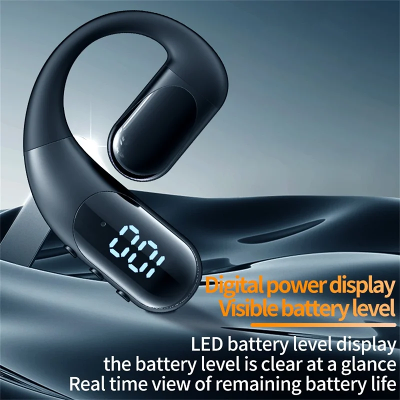 Auricolare Bluetooth 6.0 con Gancio per l'Orecchio, Auricolare Aperto Girevole di 180° con Display LED, per Sport e Corsa - Blu