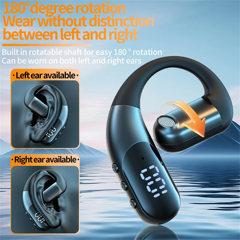 Auricolare Bluetooth 6.0 con Gancio per l'Orecchio, Auricolare Aperto Girevole di 180° con Display LED, per Sport e Corsa - Blu