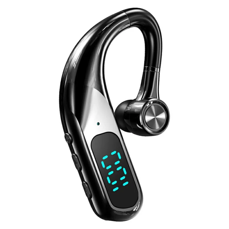 Enkelt øre Bluetooth 6.0 ørekløerhovedtelefon med LED-display, støjreducerende trådløs forretnings- og sportsheadset - Sort