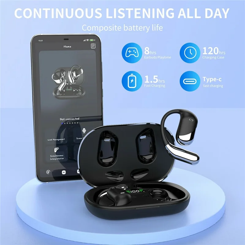 Q16H3 Ear Hook Bluetooth-compatible 5.3 Earbuds Open-Ear AI Translation Wireless Earphones - Black