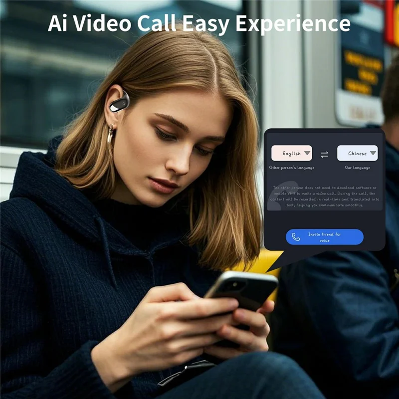 Q16H3 Ear Hook Bluetooth-compatible 5.3 Earbuds Open-Ear AI Translation Wireless Earphones - Black